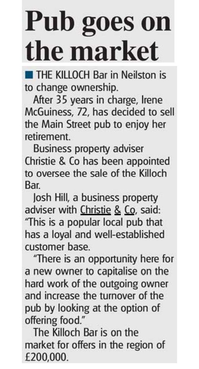 Barrhead news on a public house Christie &amp; Co are marketing.