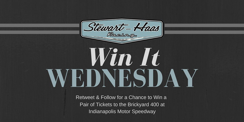 HaasFactoryTeam's tweet photo. #WinItWednesday - Retweet &amp; follow for a chance to win ✌️tix to the #Brickyard400 at @IMS. Winner at 9p ET. https://t.co/7LdOXefOUq