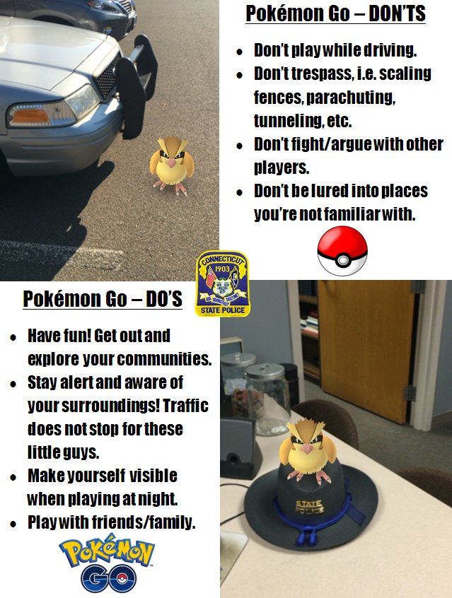 CT_STATE_POLICE's tweet image. Let the games begin! The #PokemonGo invasion has started here in CT. Be safe and have fun! #LESM