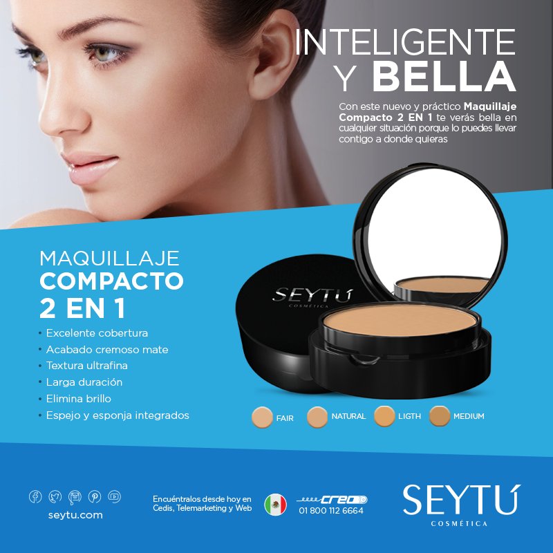 seytu_oficial's tweet photo. Descubre el maquillaje compacto 2 EN 1 SEYTÚ, con excelente cobertura. https://t.co/mTsm5V4wKG
*Disponible en México https://t.co/i9t8KdHR69