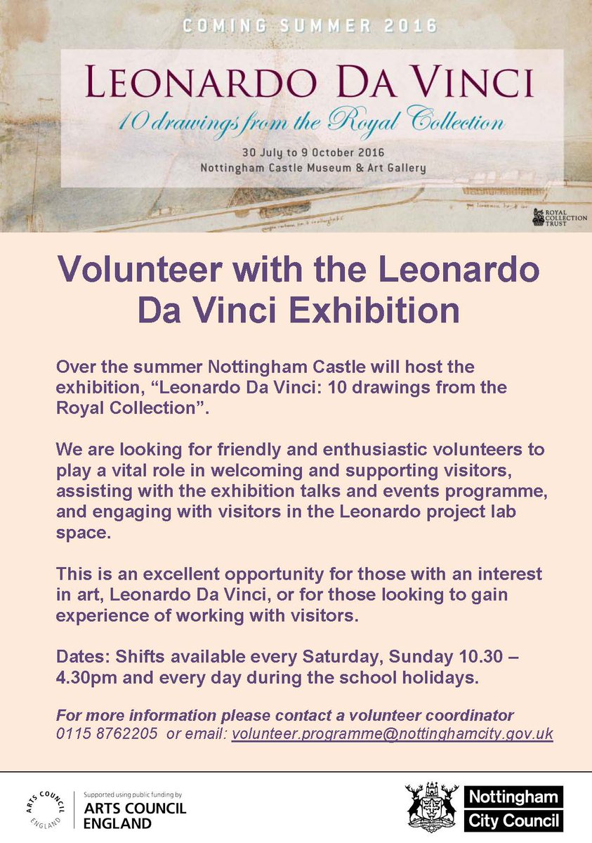 We're looking for volunteers to support the #tenleonardos coming to Nottingham Castle this summer!