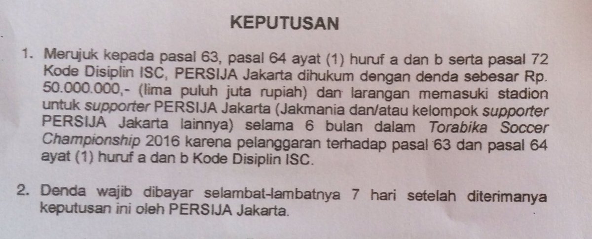 Kami dikirimi surat ini. Silakan dibaca ol mrk yg masih suka menyalahkan org lain atas blh tidaknya suporter datang