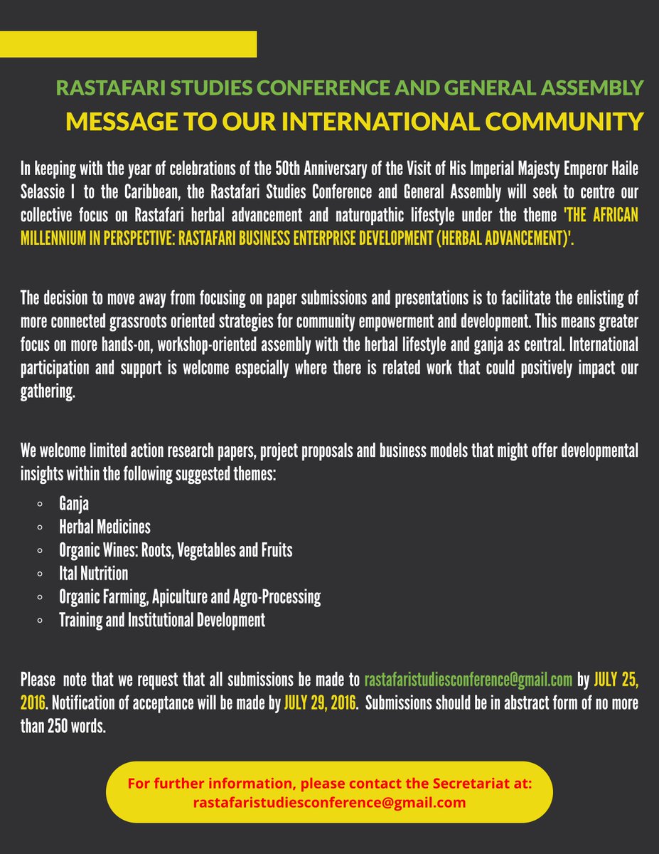 RastaConference's tweet photo. Submissions to RSC 2016 - A Message to Our International Community https://t.co/i8AK0Jzsnw