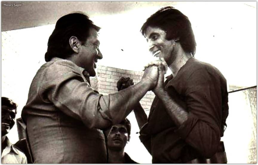 SrBachchan's tweet photo. T 2315 - When Dharam ji came to wish me on my first day on set after Coolie accident recovery .. ! https://t.co/v7DC95YEff