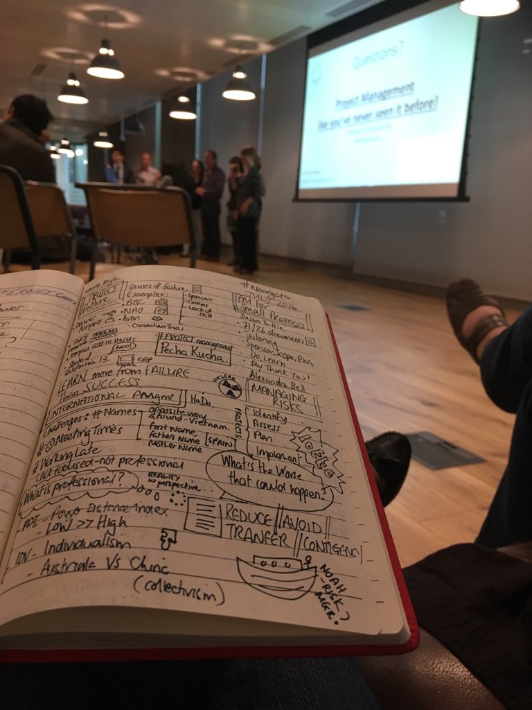 projectmgmt's tweet photo. Interesting bits in #PMPechaKucha tonight #scribbles #pmot https://t.co/7ZOas5xHIs