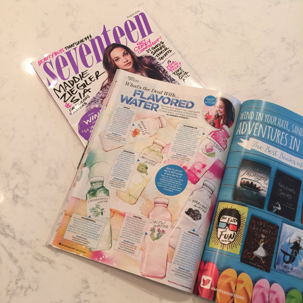 DrLLefkowitz's tweet photo. Summer making you thirsty? Read p66 @seventeen Aug mag for my scoop on flavored waters @maddieziegler taste tested https://t.co/Ps9Lifh62N
