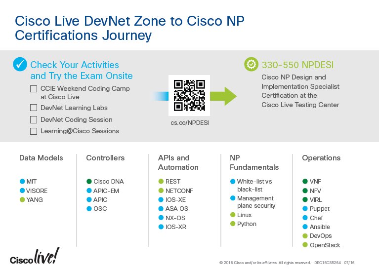 LearningatCisco's tweet image. Learn about becoming a #CiscoCert #NetworkProgrammability Specialist @CiscoLive ! #CLUS cs.co/6018BaxG6