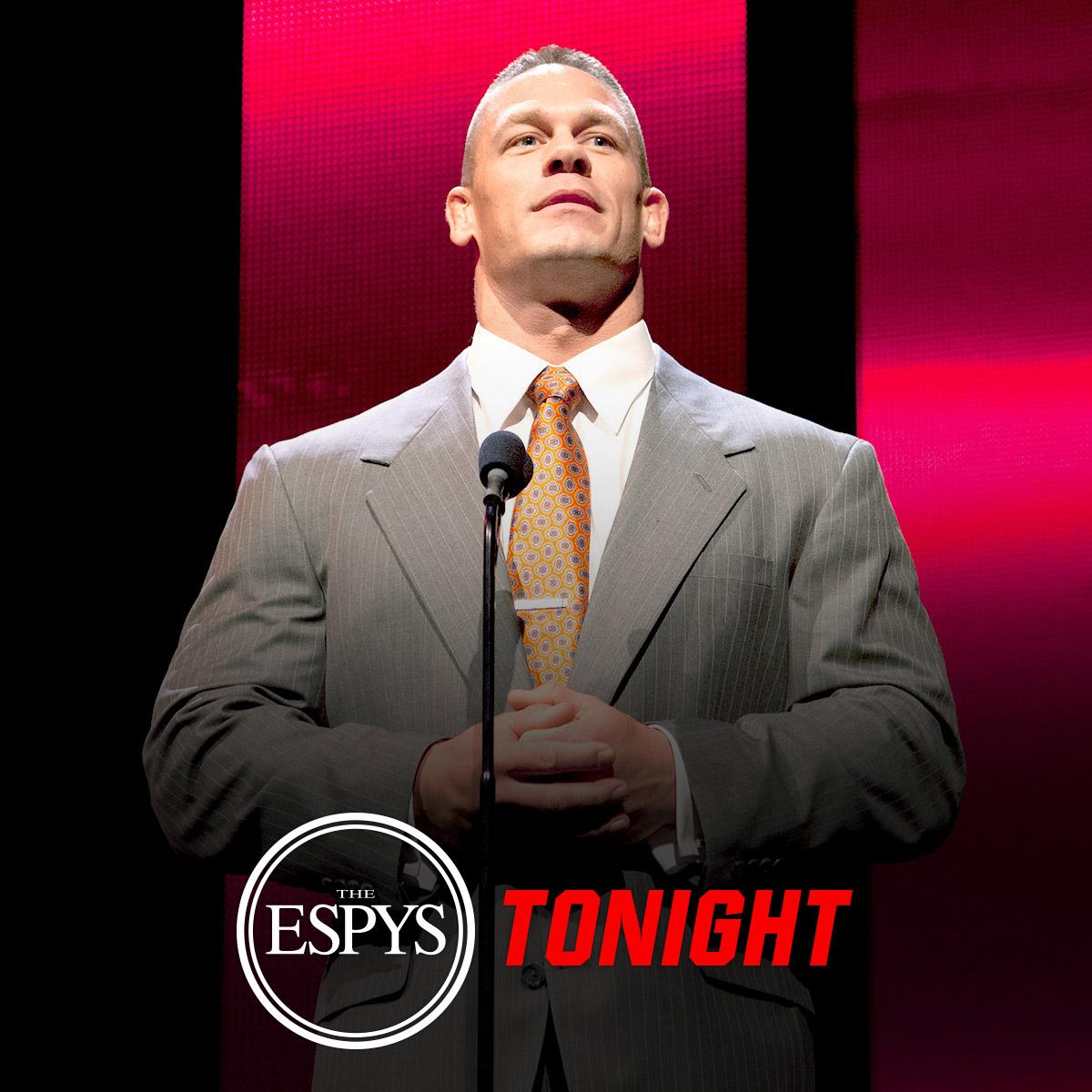 WWE's tweet photo. Best of luck to @JohnCena as he prepares to host the 2016 @ESPYS TONIGHT at 8/7c on @ABCNetwork! #ESPYs https://t.co/HR3TBU66Kh