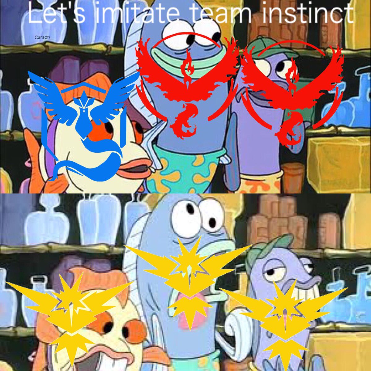 PokemonGo151's tweet photo. Let's imitate team instinct! https://t.co/caRbOlhcrl