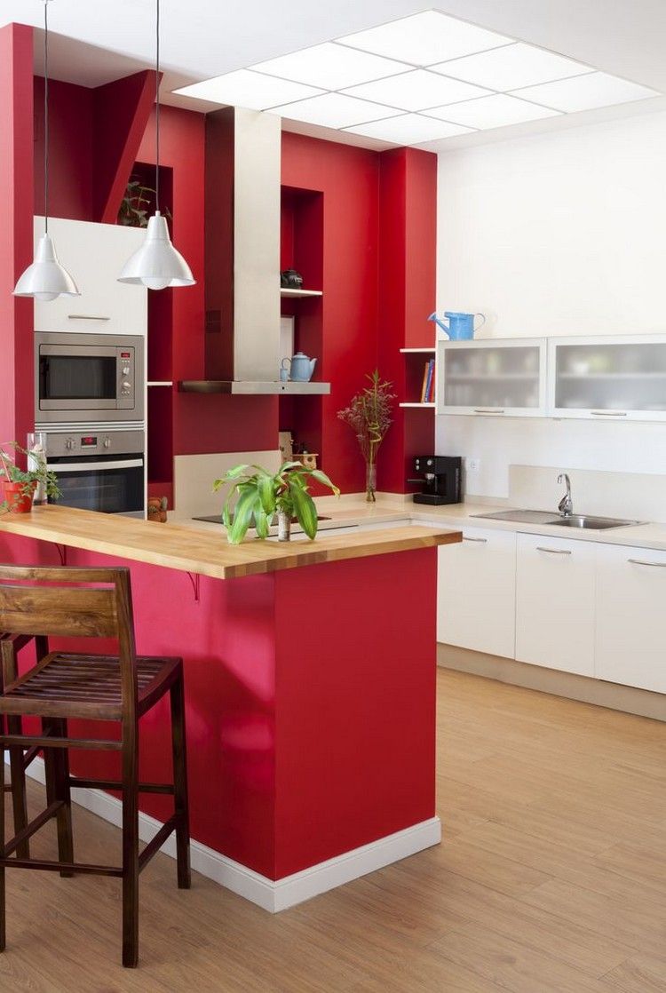 Couleur mur cuisine orange: mur rouge cuisine avec jaune couleur ...