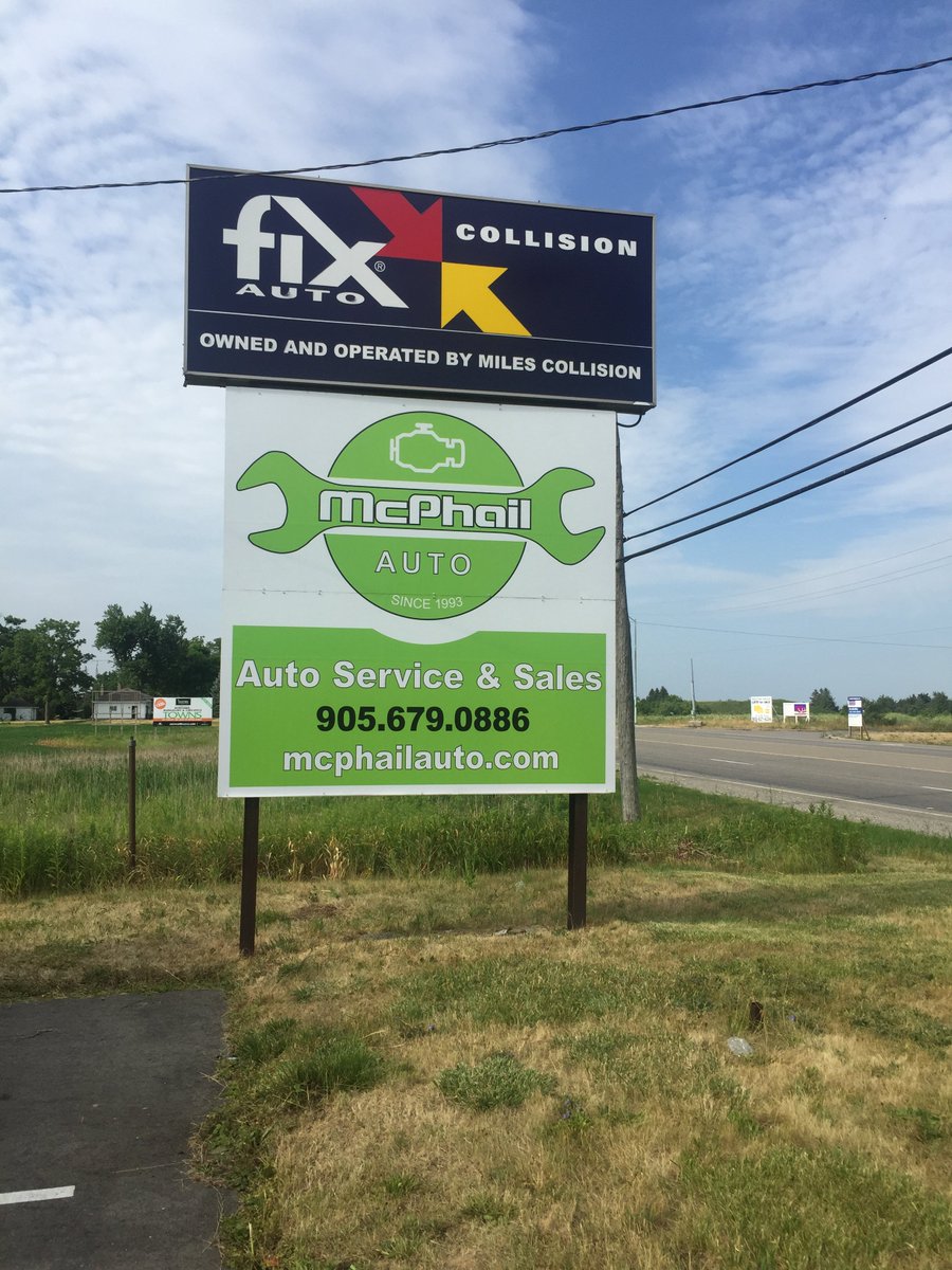 ZingSigns's tweet image. Just completed and installed this large double sided 10' X 10' pylon sign for McPhail Auto. #HamOnt