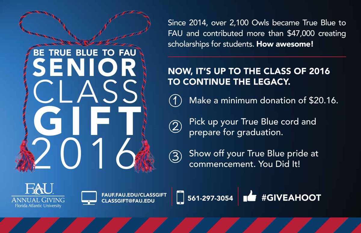 #FAU16 graduating this summer? Show your FAU pride with a class gift of $20.16 fauf.fau.edu/classgift