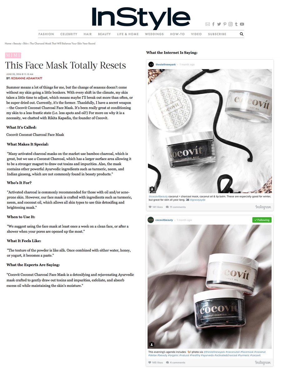 thestellnewyork's tweet photo. Interview w/ @CocovitBeauty founder Rikita Kapadia about her coconut charcoal mask @InStyle https://t.co/DuYT9zvGZK https://t.co/TrCIQufg6t
