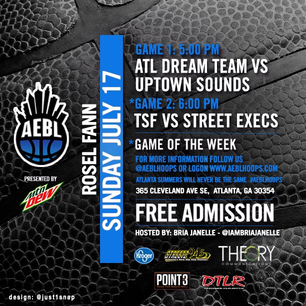 AEBLHOOPS's tweet image. Sun Schedule 5PM GM 1: #ATLDreamTeam vs @uptownsounds @louwillville, 6PM GM 2: @thestreetexecs vs @theskillfactory