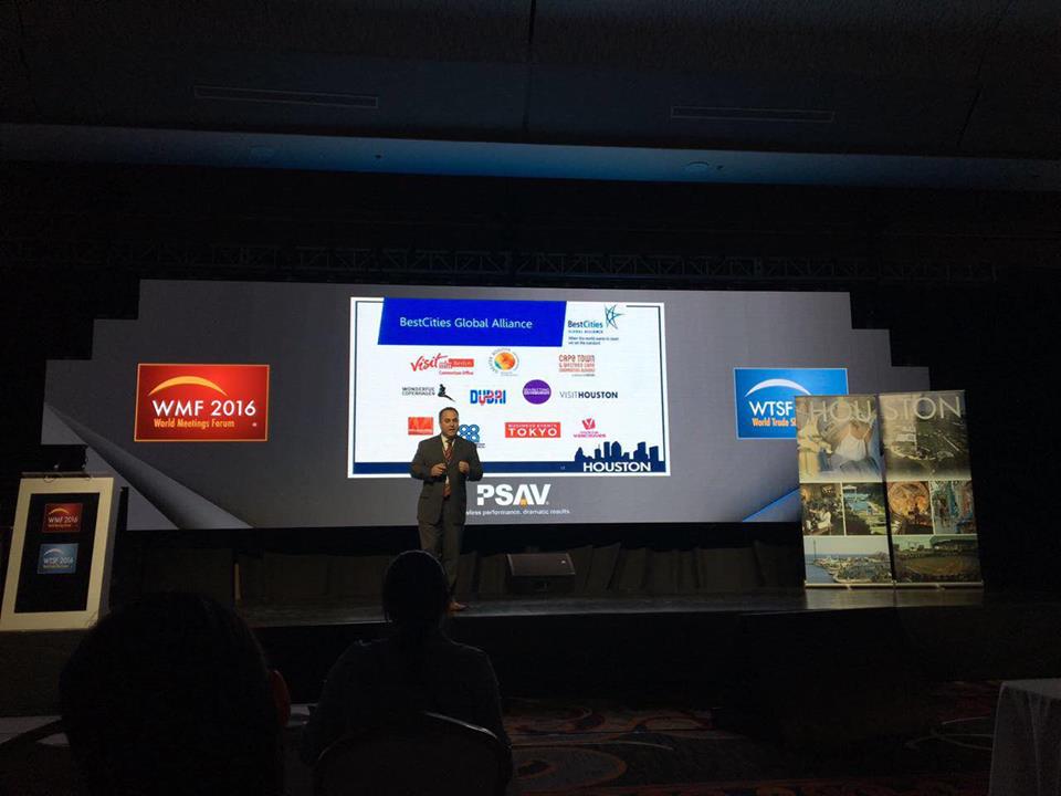 bogotabureau's tweet image. Houston, our Best Cities partner in #wmforum 2016, introducing itself as MICE destination