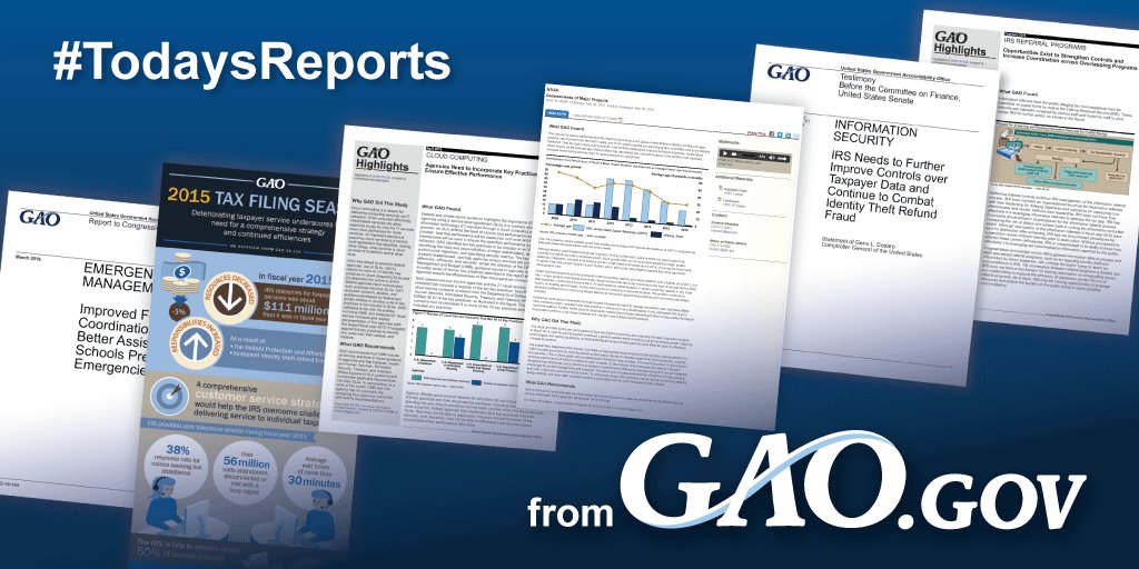 USGAO's tweet image. We issued 4 reports and testimonies today: bit.ly/29EFxNp
