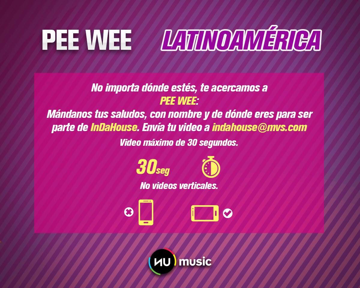ElMundodePeeWee's tweet photo. . @PeeWeeMusic será el conductor  de #InDaHouse por @NuMusicOficial. Mira las dinámicas en las que puedes participar https://t.co/wQ4hj4ujHC