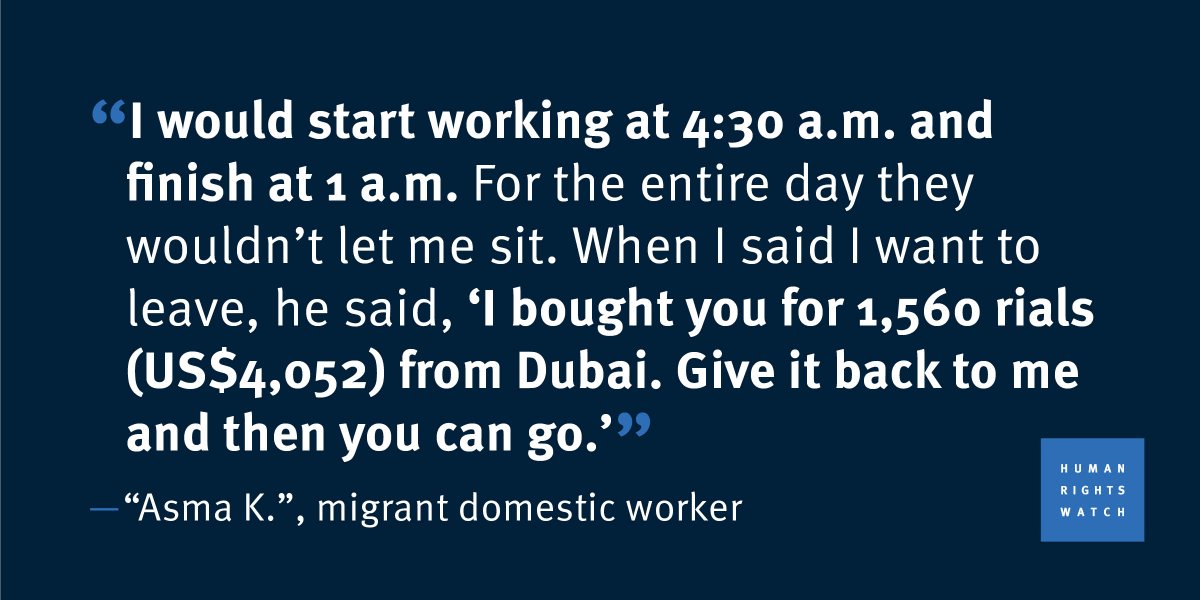 hrw's tweet image. Quote of the Day, by a migrant domestic worker in Oman bit.ly/29SQ8Ul #WomensRights