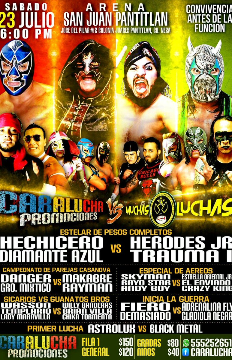 CaraLucha's tweet photo. Aquí nuestro cartel con talento #tapatio.

#muchasluchas vs #CaraLucha

23 de julio 2016. Arena San Juan https://t.co/OBVUyopGFc