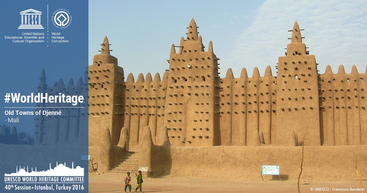 Mali: Old Towns of Djenné added to <a href="/UNESCO/">UNESCO 🏛️ #Education #Sciences #Culture 🇺🇳</a> List of #WorldHeritage in Danger on.unesco.org/29CJBAF  #40whc
