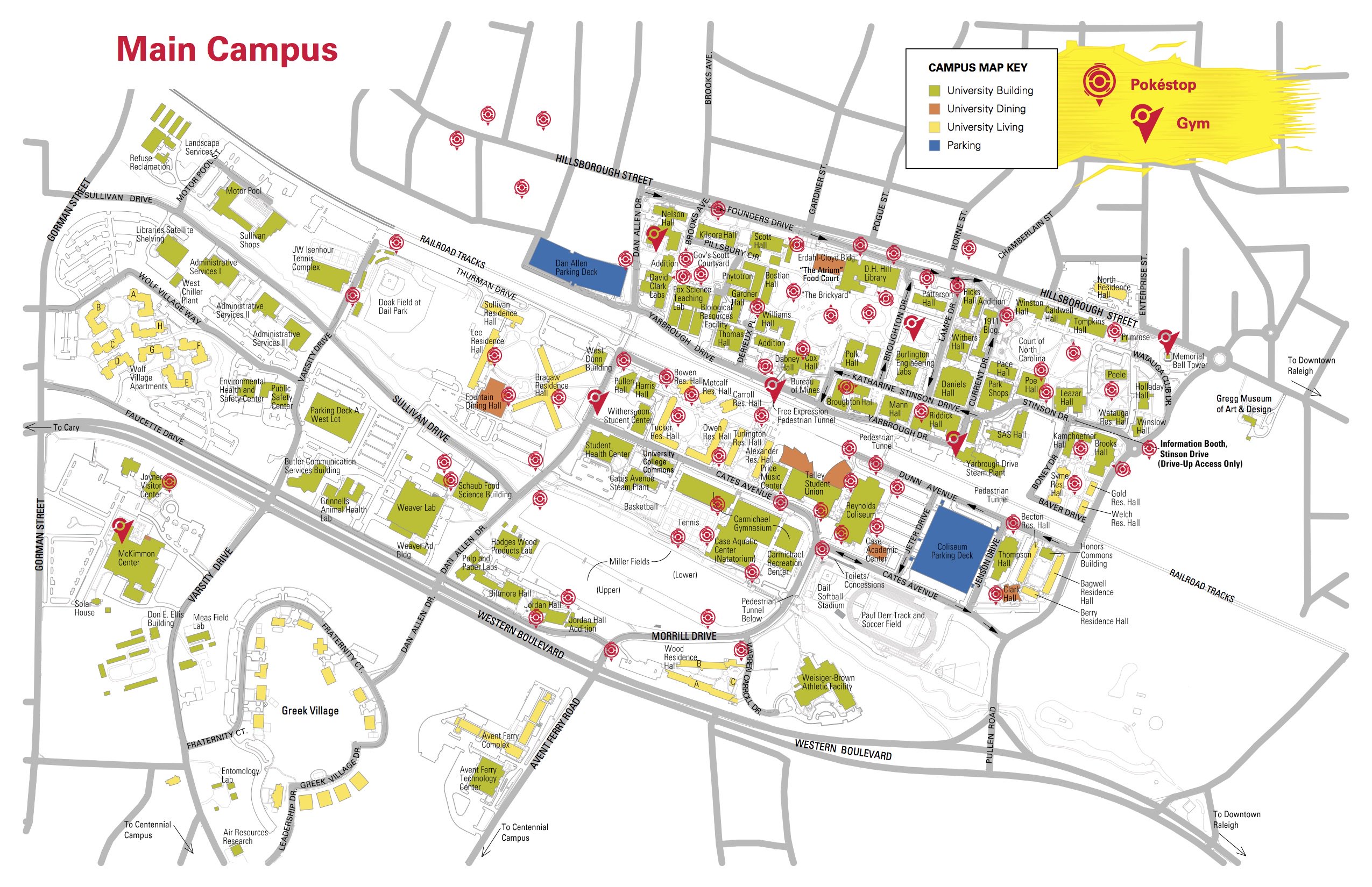 Nc State Campus Map Nc State Admissions On Twitter: "We Now Have A #Pokemongo Map For Main  Campus As Well! Check Out All The Campus Gyms & Pokéstops And Go Catch Em  All! Https://T.co/A9Exoa8Q9G" / Twitter