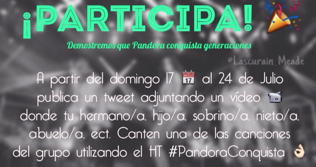 Lascurain_Meade's tweet photo. Demostremos que #PandoraConquista 💪🏻 ¡Súmate! Y da RT para que otro también lo haga. https://t.co/tm0F5v4DOx