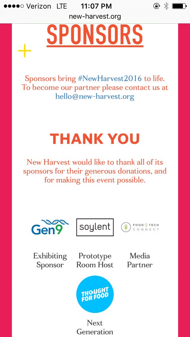 thoughtforfood_'s tweet photo. Congrats #NewHarvest2016 on a provocative and successful event! Proud to be #NextGenerationPartners https://t.co/nidkHeVJbi
