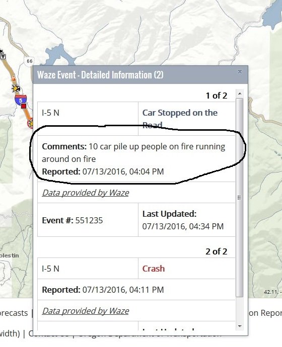 CapitolCurrents's tweet photo. Just another day on I-5. This is down near Ashland. https://t.co/WYy0CYf0Z6