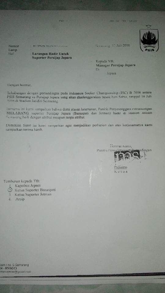 Surat cinta dari <a href="/psis_semarang/">PSIS LEGENDs🏅</a> tentang larangan #AwayDays suporter cc @BanaspatiCyber <a href="/JetmanJepara12/">Jepara Tifosi Mania</a> <a href="/CNSyndicate/">Curva Nord Syndicate</a>