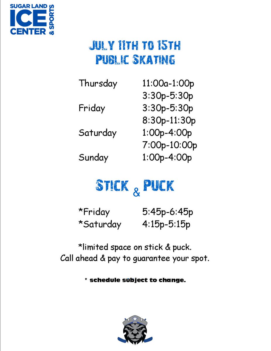 SugarLandIce's tweet photo. Schedule for the week. https://t.co/pu3uKAjTPL