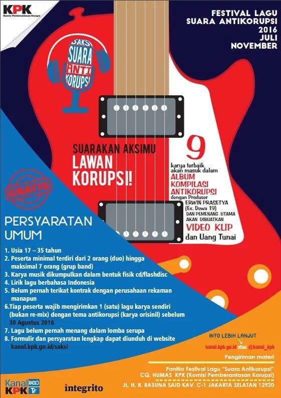 Yuk ambil bagian dalam pencegahan korupsi..Suarakan aksimu dalam Festival Lagu Suara Antikorupsi!