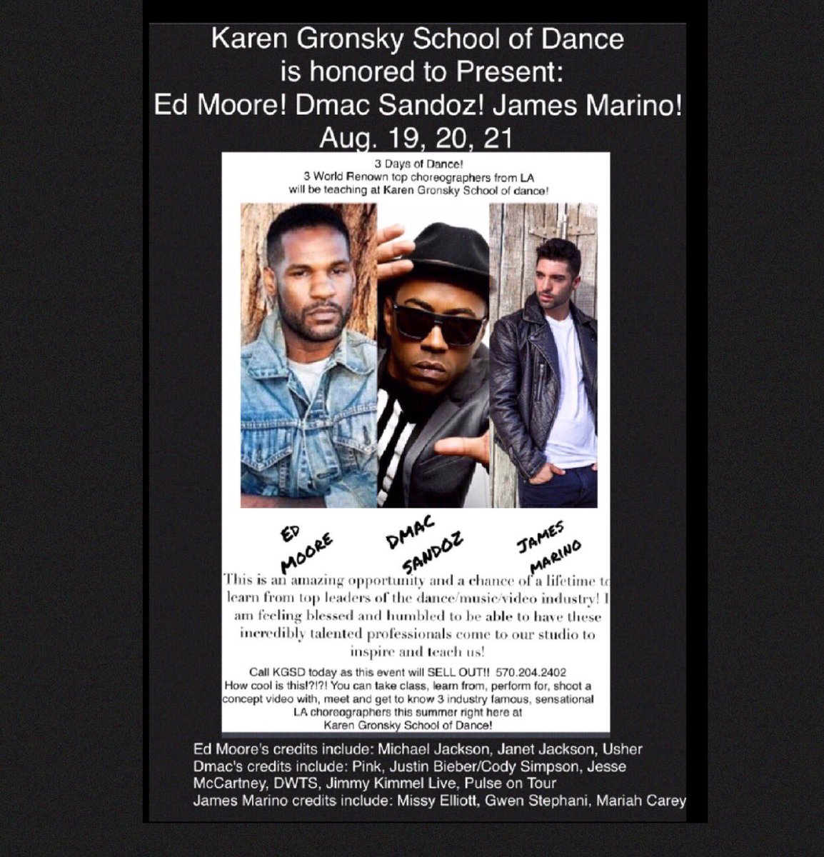 KGSDanceCo's tweet photo. @dmacsandoz #EdMoore #JamesMarino at KGSD Aug 29-21 What an amazing opportunity, chance of a lifetime! #honored https://t.co/GI45x6FS4j