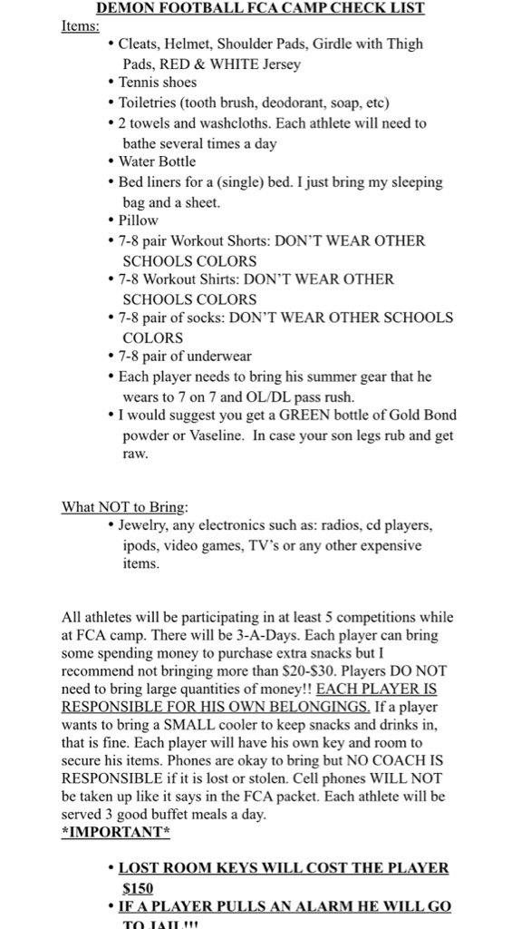 robinsfootball1's tweet photo. FCA CAMP CHECKLIST #WRFOOTBALL #ForksUp https://t.co/T87IzJRovZ