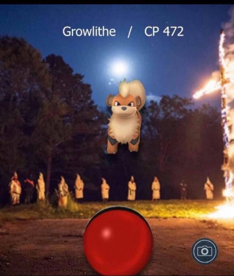 PokeGoProblems's tweet photo. When Growlithe crashes a KkK Meeting #PokeGoProblems https://t.co/QuJry2m2Nu