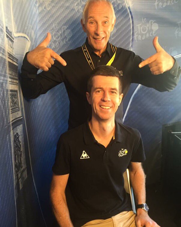 mwkeenan's tweet photo. It's a privilege to work with, and learn from, one of the greats of sports broadcasting. Thanks @PhilLiggett. #TdF https://t.co/GLYR8Q7Pmv