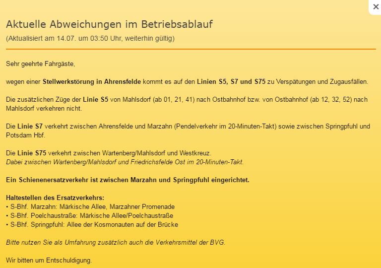 SBahnBerlin's tweet photo. #S5, #S7, #S75 wegen Stellwerksstörung in #Ahrensfelde kommt es zu Verspätungen.SEV zw. #Marzahn u #Springpfuhl. https://t.co/CIC2emyypS