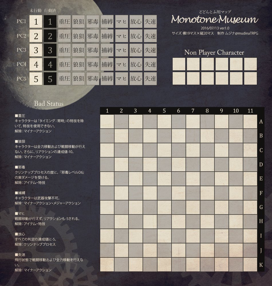 狸原ムジナ Twitter પર 昨日作ったマップをブログの素材ページに追加しました シノビガミ インセイン アマデウス モノトーンミュージアム の どどんとふ用素材配布してますのでどうぞご自由に T Co Crvz2kiv6t