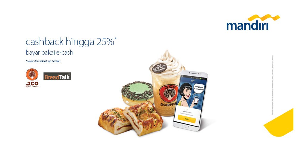 Nyemil yuk ke <a href="/JcoIndonesia/">JCO Donuts & Coffee</a>/<a href="/BreadtalkIndo/">BreadTalk Indonesia</a>. Gunakan #mandiriecash utk dapatkan promonya bit.ly/prmJcoBread