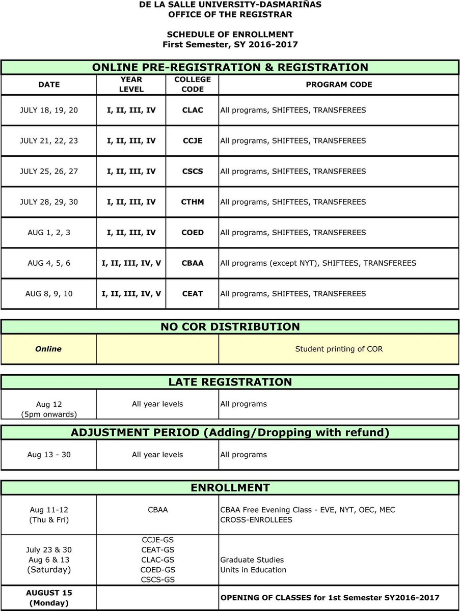 DLSUD's tweet photo. Attention #DLSUD students: Enrollment Schedule for 1st Sem SY 2016-2017 now available. Please be guided accordingly. https://t.co/jHFNKpIidI