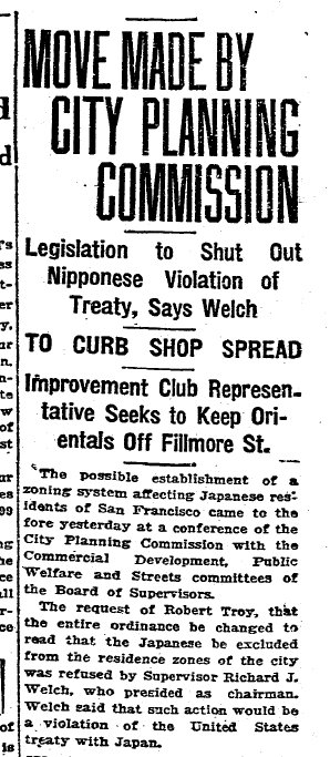 On June 22, 1921, overt racism comes out: a proposal to zone Japanese residents out of all residential districts