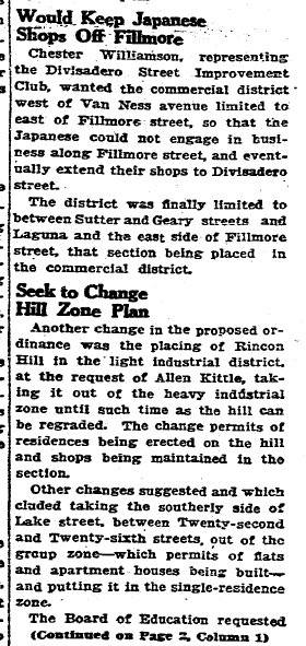 On June 22, 1921, overt racism comes out: a proposal to zone Japanese residents out of all residential districts