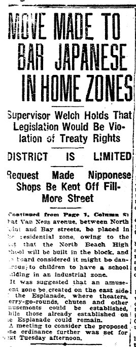 On June 22, 1921, overt racism comes out: a proposal to zone Japanese residents out of all residential districts
