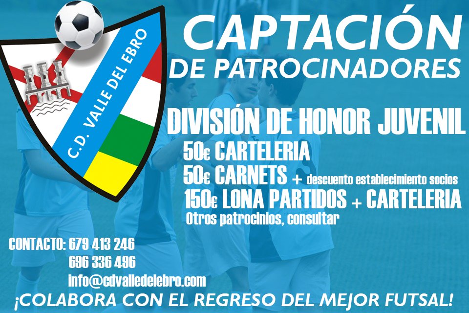 CDValleDelEbro's tweet photo. NUEVA CAMPAÑA | ¡APOYA AL JUVENIL D.H.¡COLABORA CON EL REGRESO DEL MEJOR FUTSAL A LOGROÑO! ¡HAZTE COLABORADOR! #CDVE https://t.co/g5iDM5ZYix