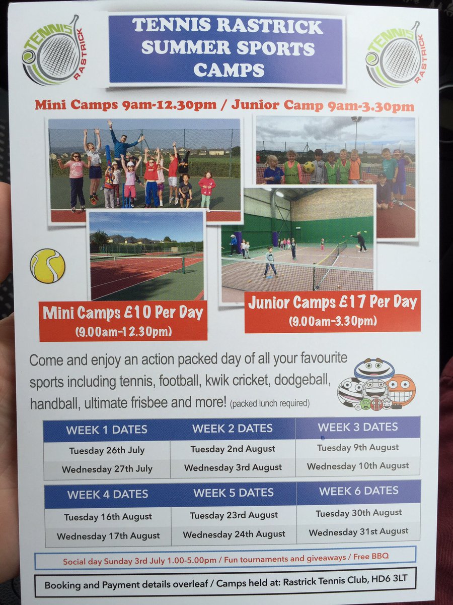 Summer Sports Camps at Rastrick Tennis Club <a href="/RastrickSports/">Rastrick Sports</a> <a href="/Teenietenniskid/">TeenieTennisKids</a> <a href="/Longroyde/">Longroyde Nursery and Primary School</a> <a href="/Brighouse_Echo/">Brighouse Echo</a>