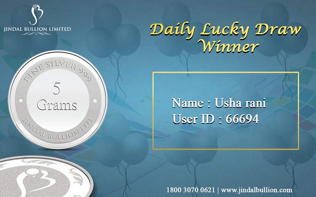 jindalbullion's tweet photo. Congratulations Usha rani for becoming the Lucky Winner for the date - July 13, 2016. #LoginandWin #Contest https://t.co/Rj3RiKu2Rv