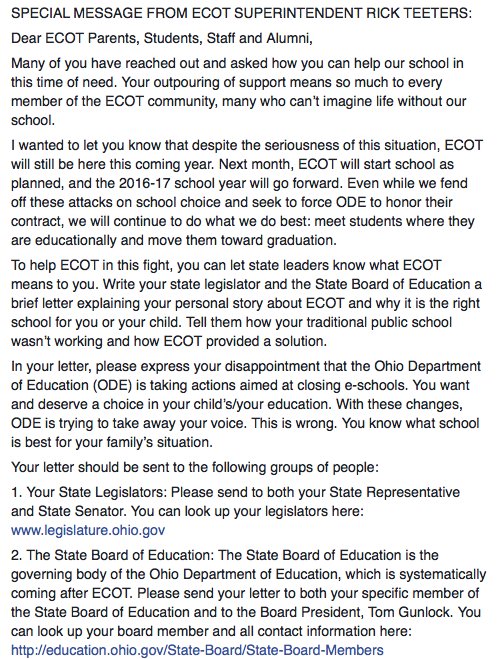ECOTSchool's tweet image. SPECIAL MESSAGE FROM ECOT SUPERINTENDENT RICK TEETERS: