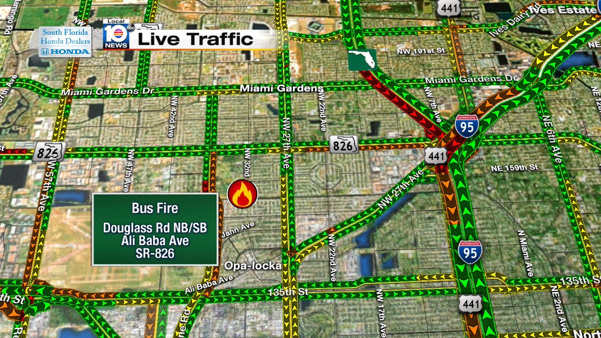Bus fire on Douglass Rd NB/SB from Ali Baba Ave & SR-826 #TRAFFIC #MIAMI https://t.co/V2WQXQrKYY
