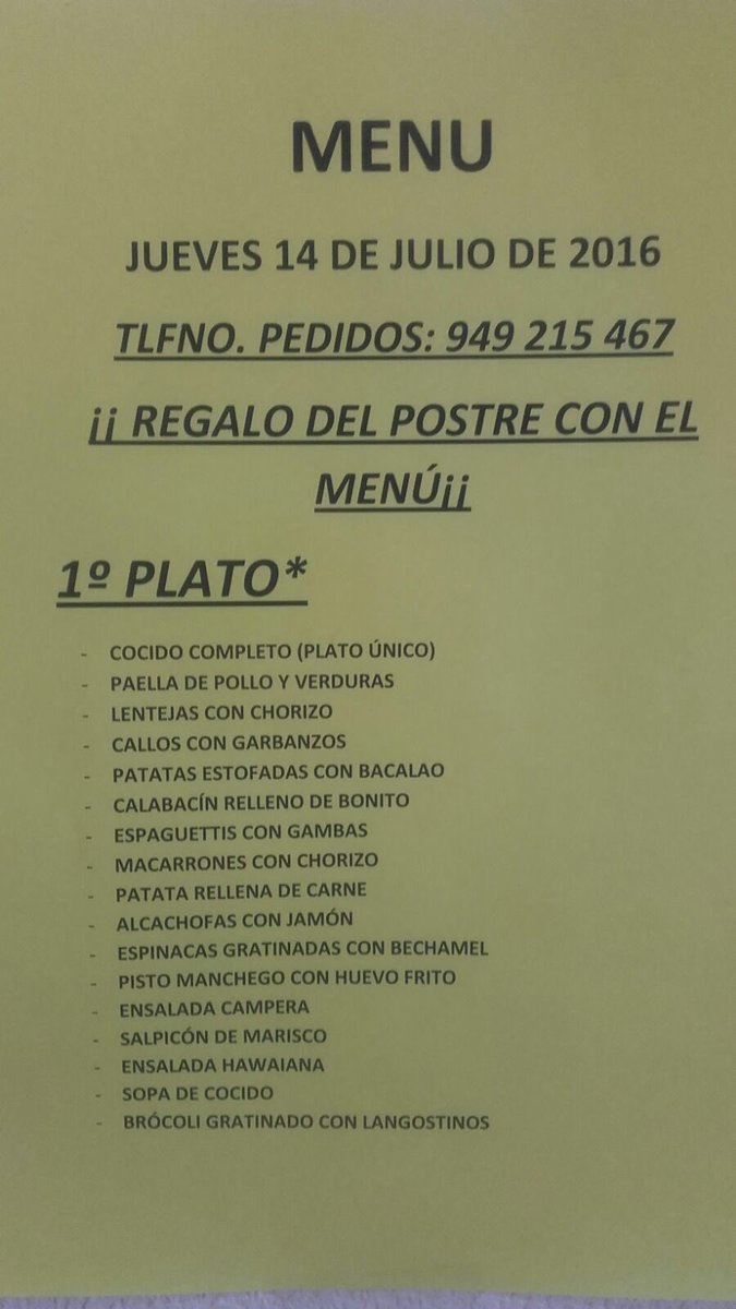 Catapanguada's tweet photo. Menú de hoy, jueves 14 de Julio. https://t.co/3jnooeB3ql
