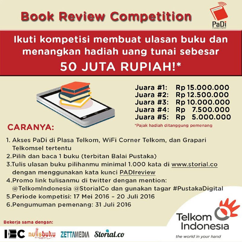 wifiid_jaktim's tweet photo. Baca buku favoritmu dgn aplikasi @Qbaca, tulis review nya dan menangkan hadiah puluhan juta rupiah!! #PustakaDigital https://t.co/cFQGI9maIl