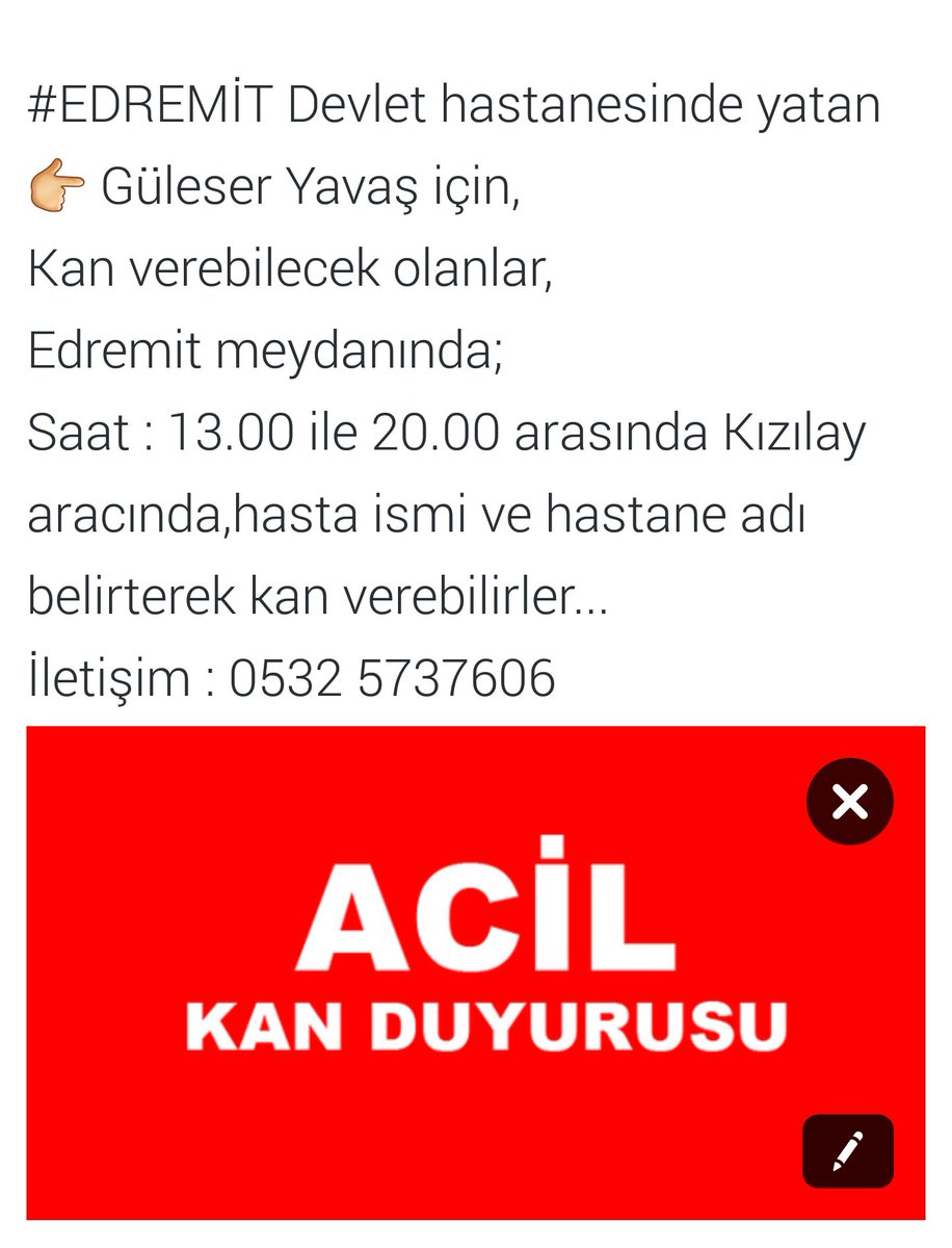 egitimarenasi's tweet photo. #ACİLKAN  RT LÜTFEN

0 RH (-) NEGATİF

#EDREMİT DEVLET HASTANESİ

İletişim bilgileri AŞAĞIDA⤵

"Hasta yakınım olur" https://t.co/gDP5uTXsm2